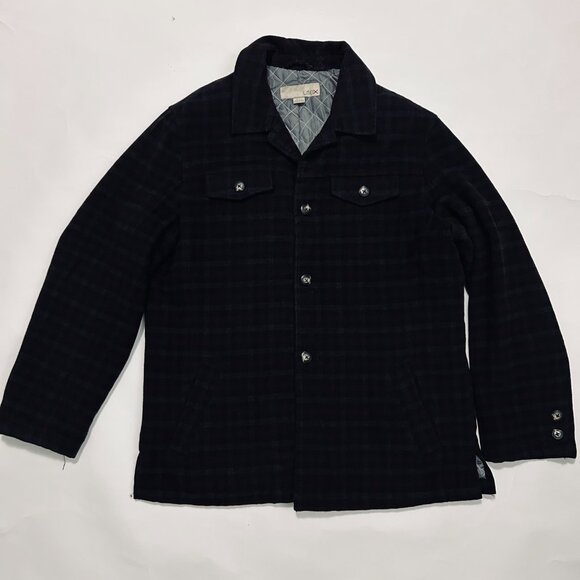 Utex Wool Blend Shirt Jacket Mens XL Burgundy Gray Plaid Quilted Lining Shacket - Picture 2 of 16